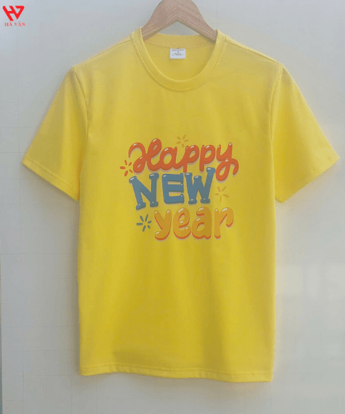 áo thun tết màu vàng happy new