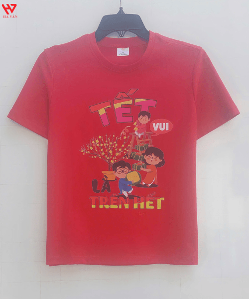 áo thun tết màu đỏ tết vui vẻ