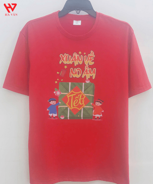 áo thun tết màu đỏ xuân về no ấm