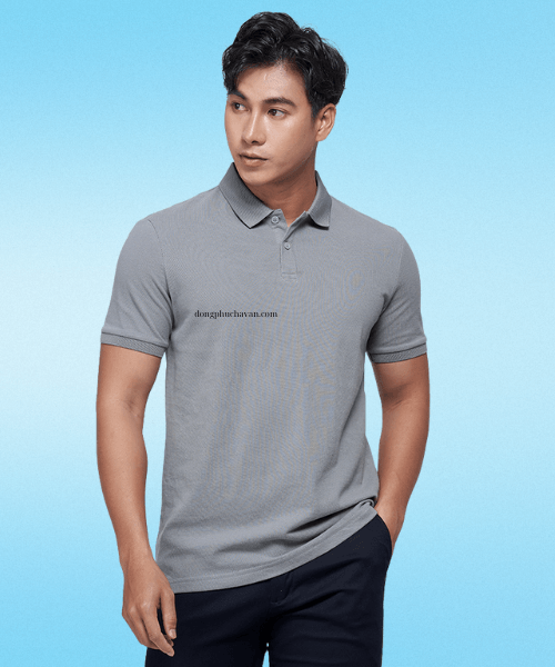 áo thun trơn cổ trụ nam màu xám