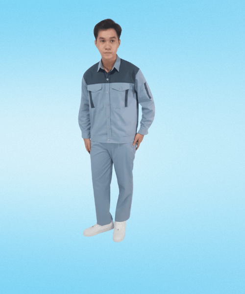 đồng phục bảo hộ màu xám có túi