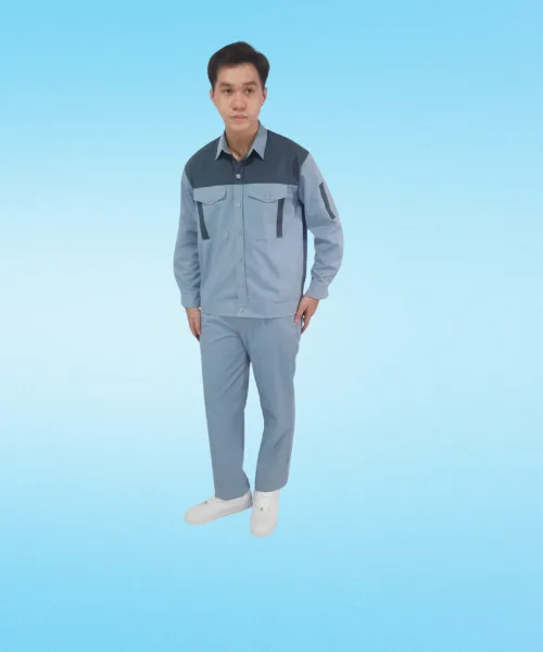 đồng phục bảo hộ màu xám có túi