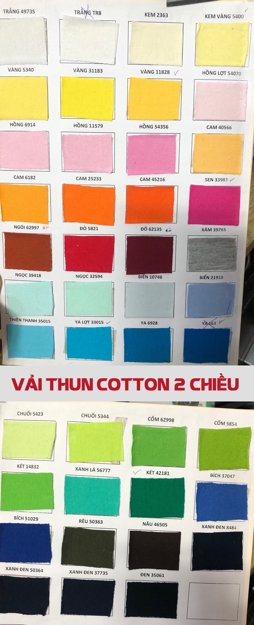 bảng màu vải thun đồng phục  bảng màu vải thun cotton