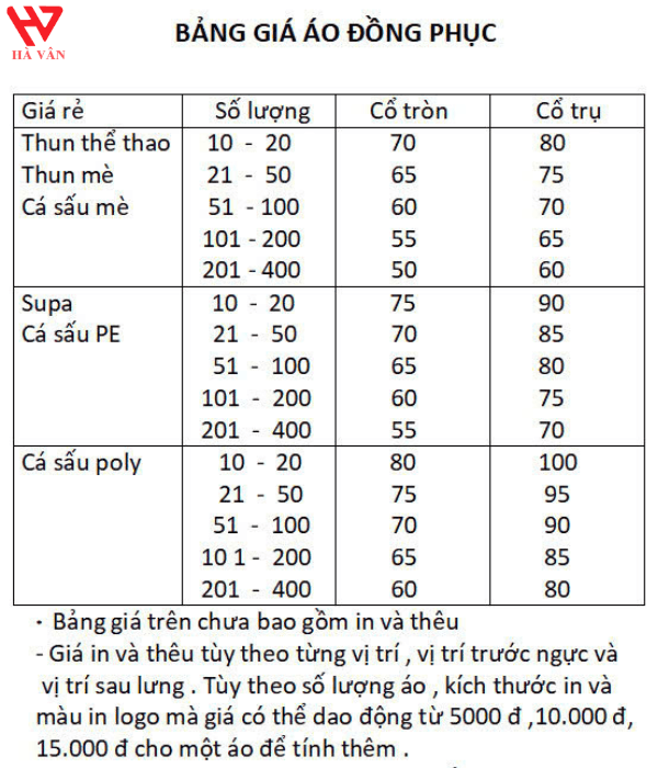 bảng giá đồng phục taxi tải