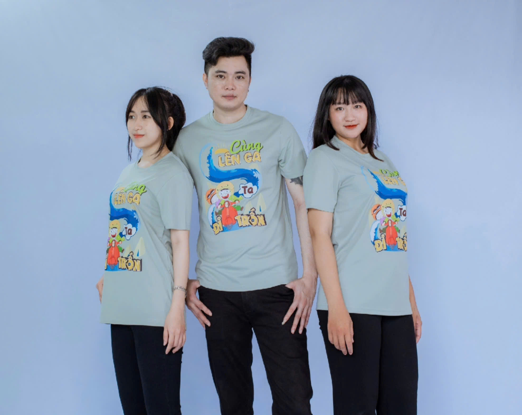 áo thun nhóm màu xám trắng